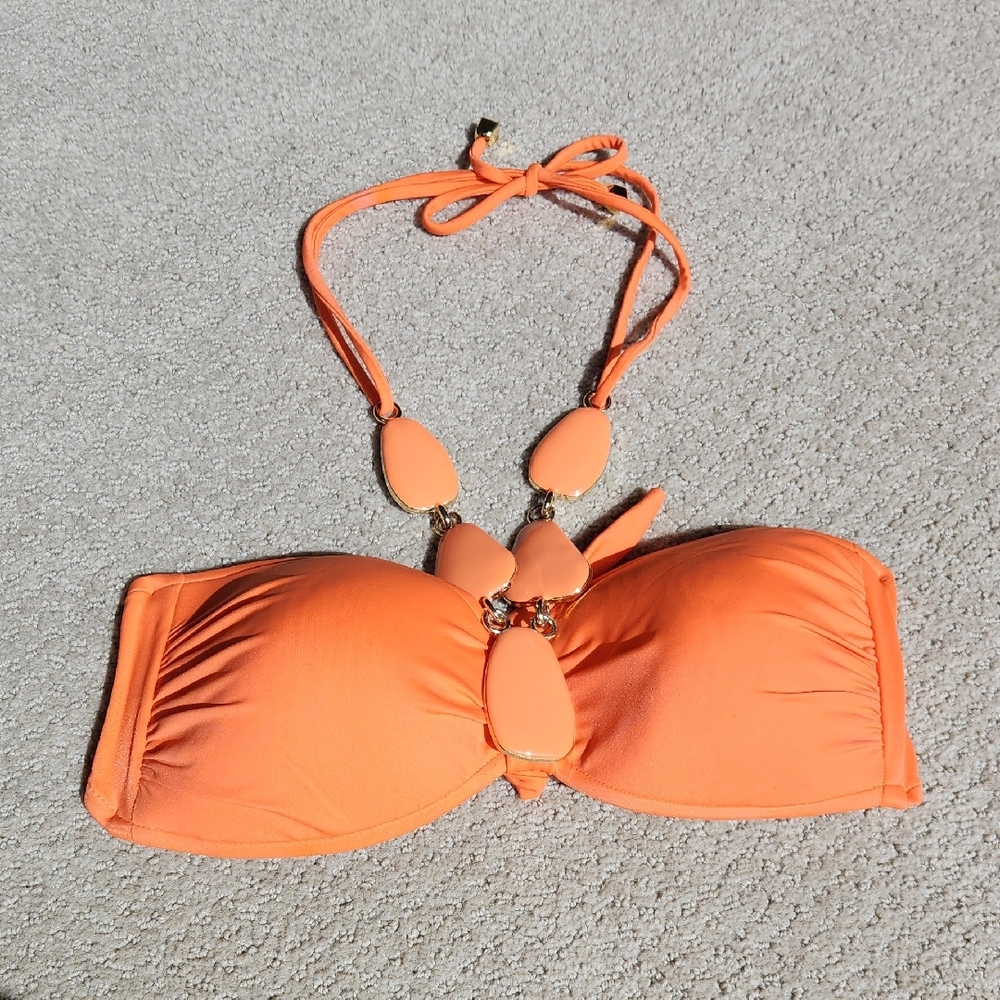 Orange Bandeau Bikini Top with Beaded Detail